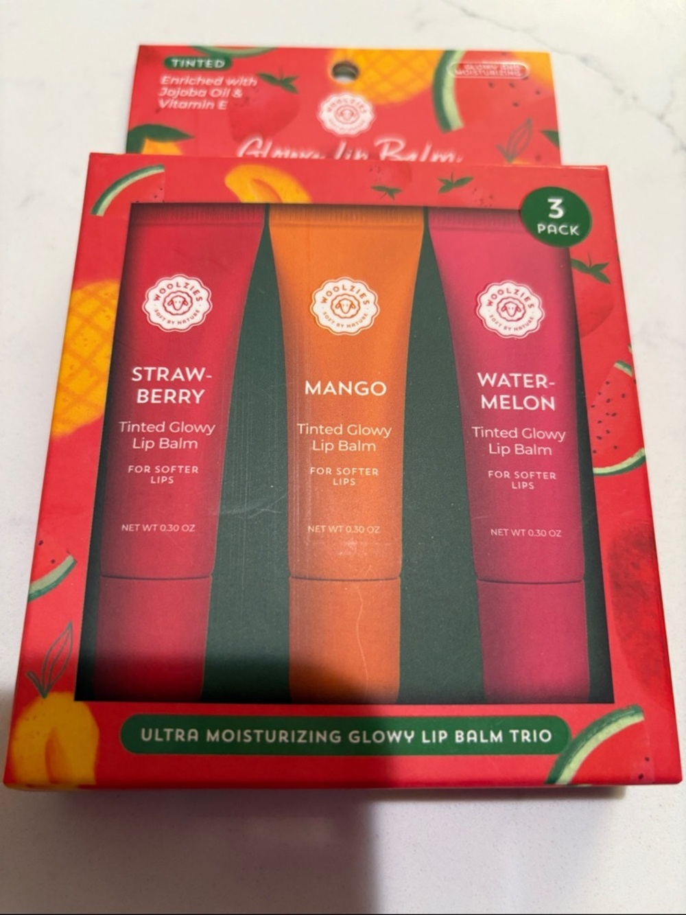 Glossy Lip Balm Trio — Strawberry, Mango & Watermelon Tinted Lip Balms - Picture 2 of 6